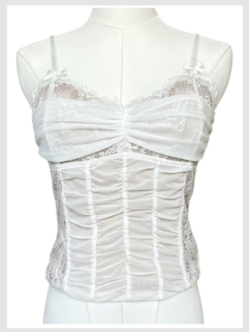 I.AM.GIA Lace Corset Cami White Ruched Y2K Top XL